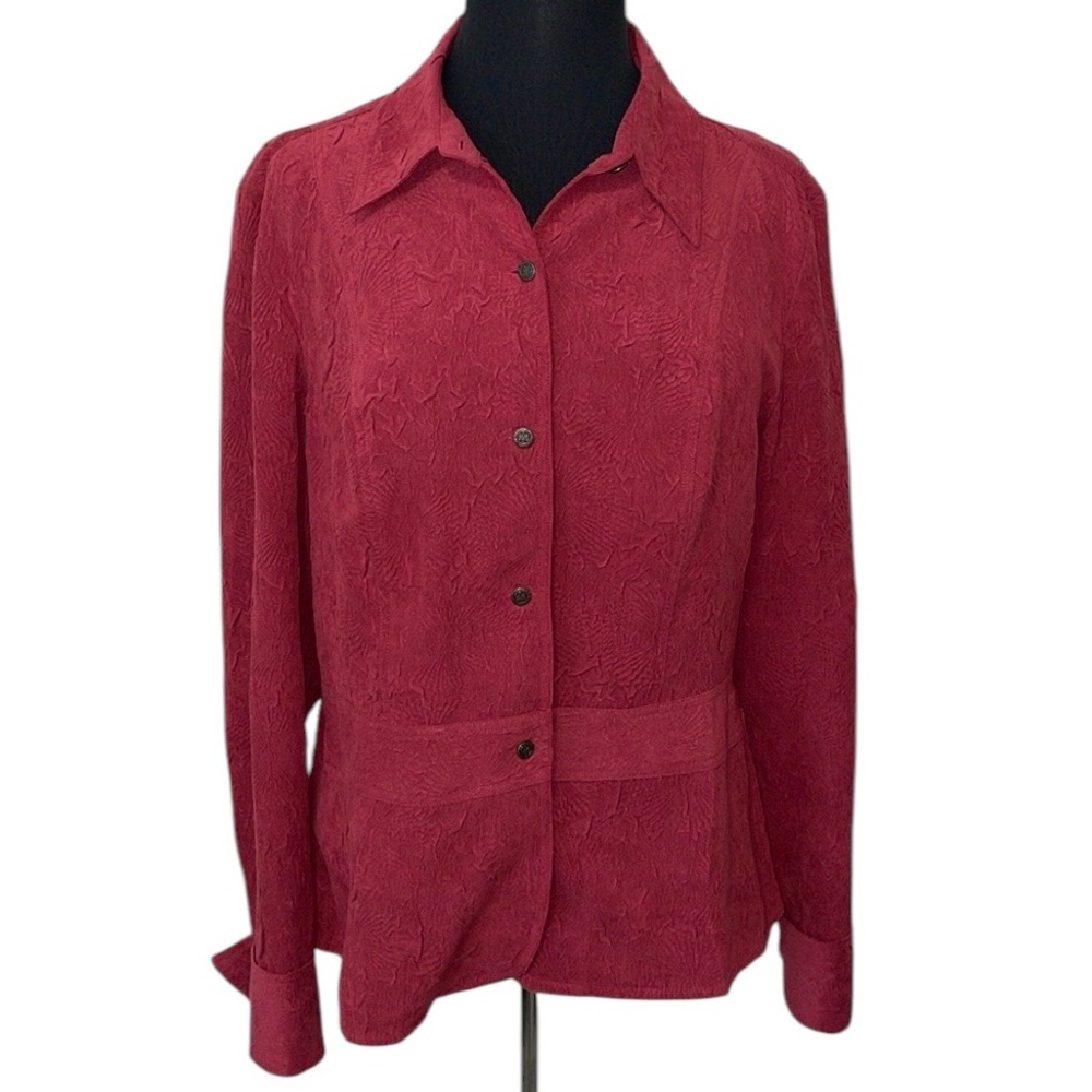 Coldwater Creek women’s‎ Size Large red metal button front long sleeve blouse.